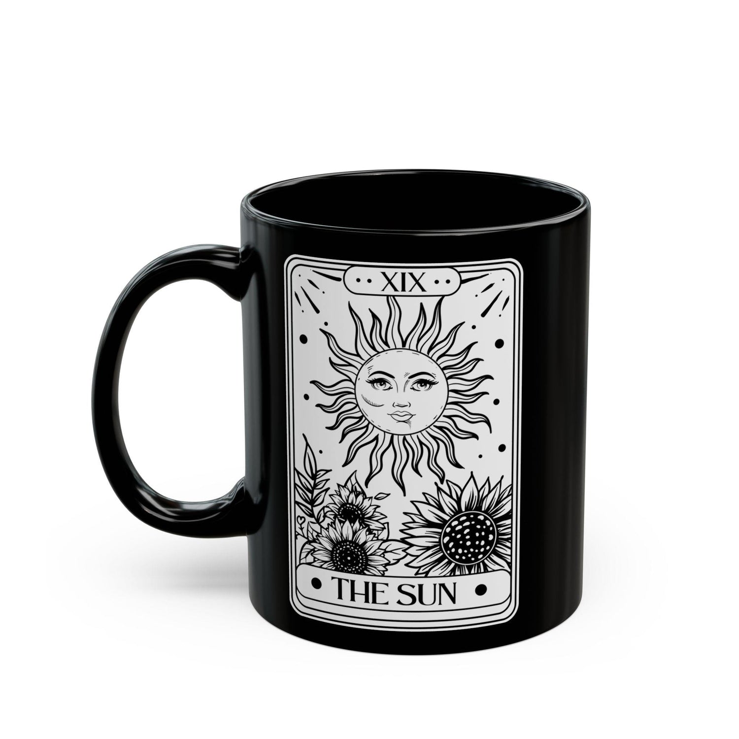 Celestial Black Mug - The Sun Tarot Card Coffee Cup, Mystical Psychic Gift, 11oz 15oz Mug, Tarot Card Readings, Mystic Drinking Cup