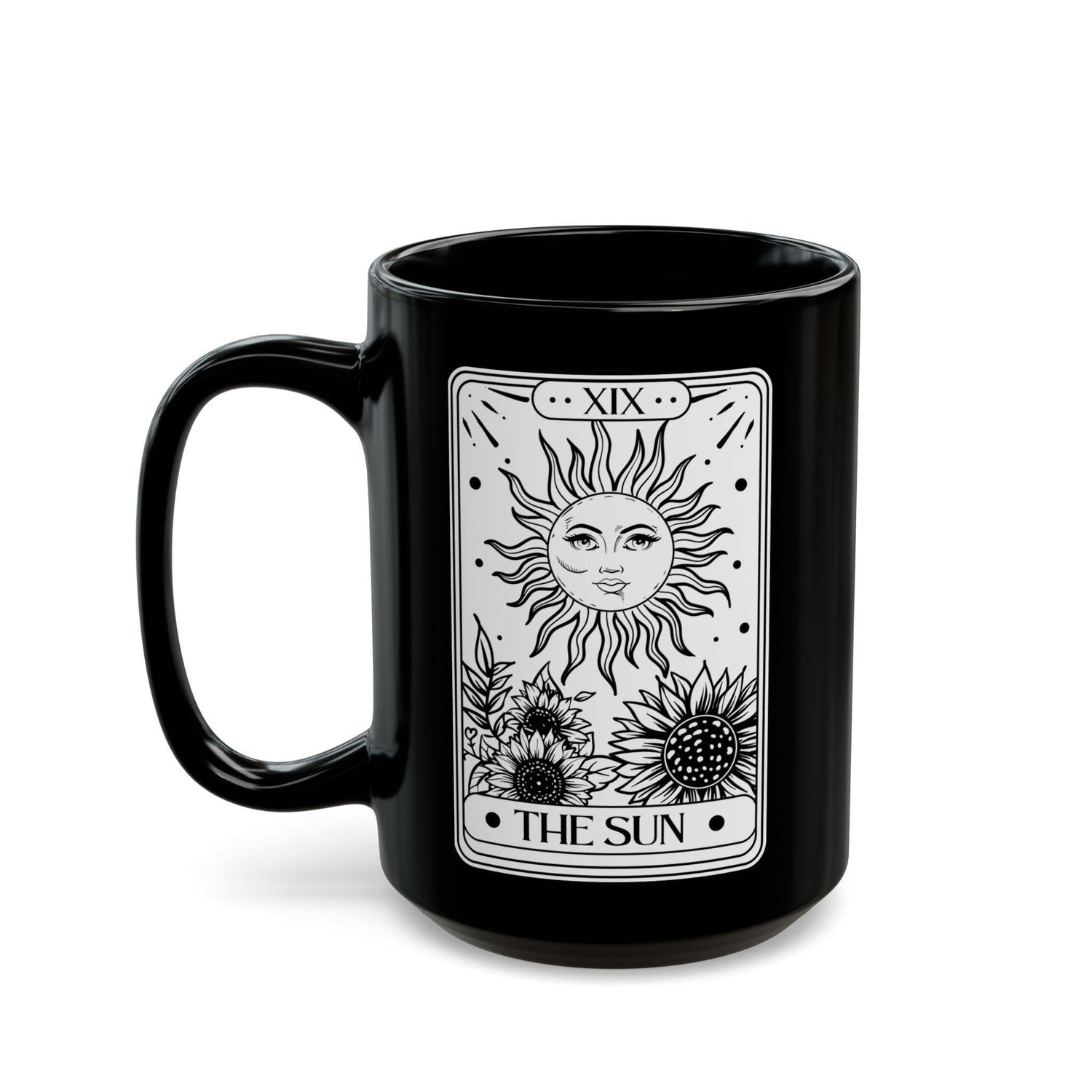 Celestial Black Mug - The Sun Tarot Card Coffee Cup, Mystical Psychic Gift, 11oz 15oz Mug, Tarot Card Readings, Mystic Drinking Cup