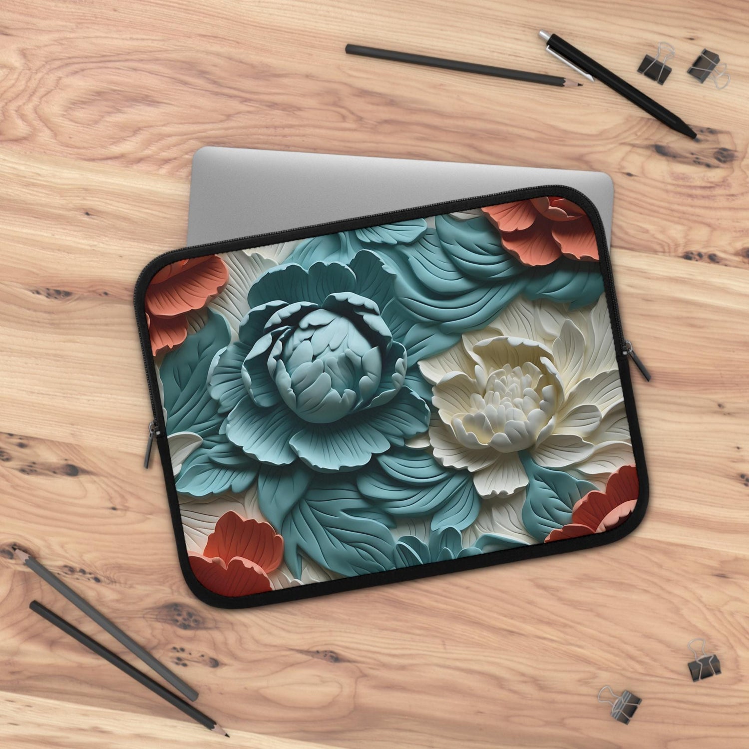 Floral Laptop Sleeve- Stylish Tech Accessory for Home, Office or Travel, Perfect Gift for Students or Professionals, 3D Vibrant Nature