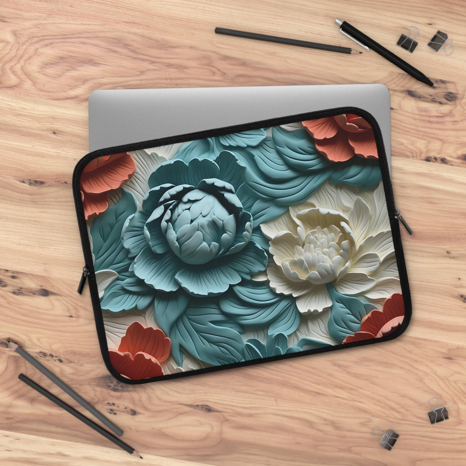 Floral Laptop Sleeve- Stylish Tech Accessory for Home, Office or Travel, Perfect Gift for Students or Professionals, 3D Vibrant Nature