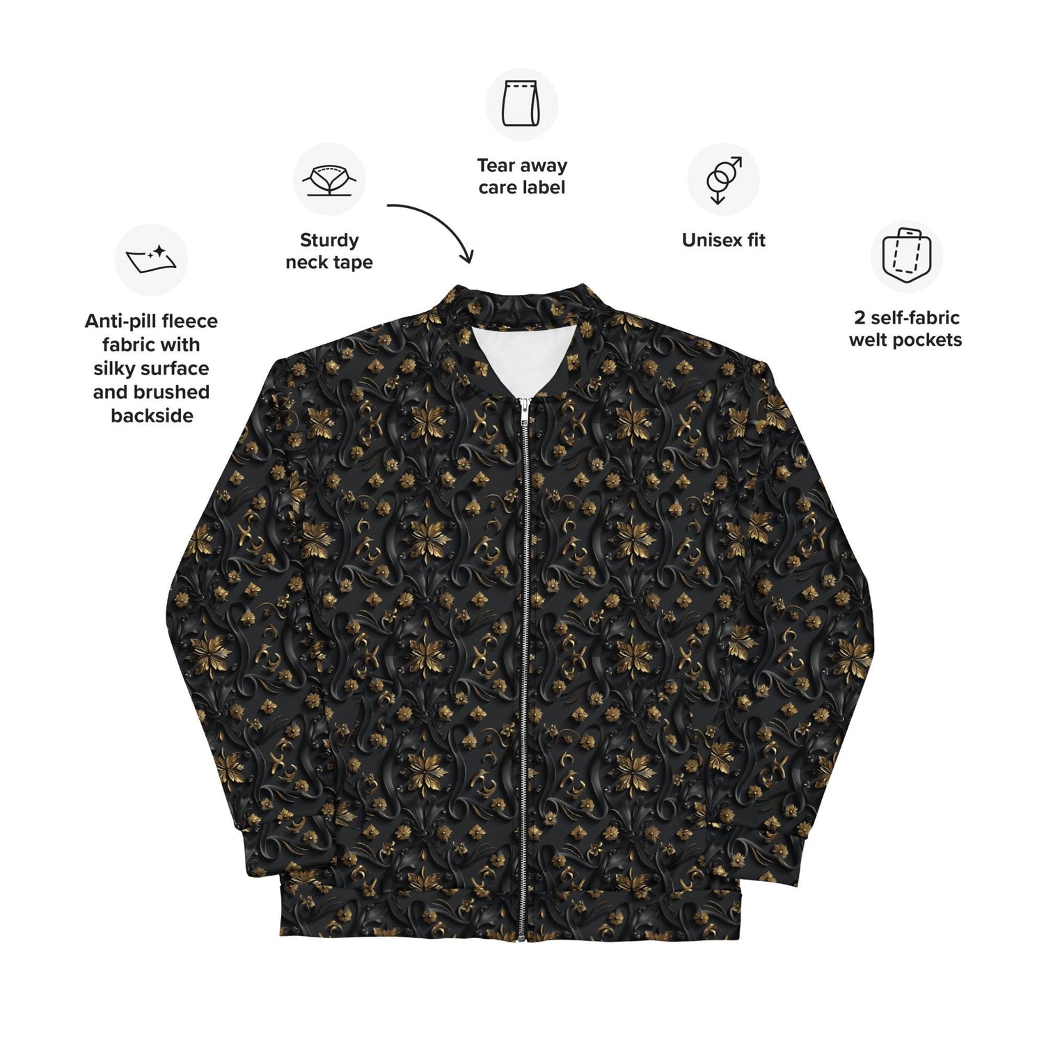 Exclusive 3D Black Gold Bomber Jacket for Men - Unique Design, Luxury Streetwear, Custom Fashion, Statement Outerwear