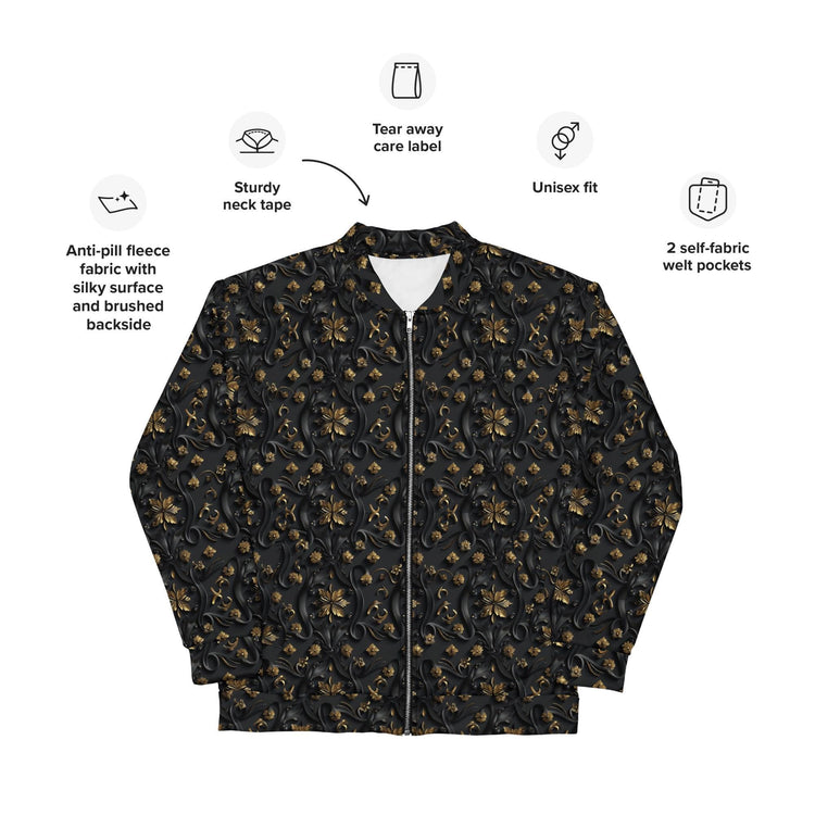 Exclusive 3D Black Gold Bomber Jacket for Men - Unique Design, Luxury Streetwear, Custom Fashion, Statement Outerwear