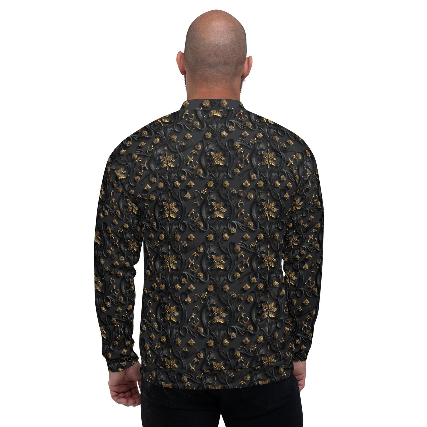 Exclusive 3D Black Gold Bomber Jacket for Men - Unique Design, Luxury Streetwear, Custom Fashion, Statement Outerwear