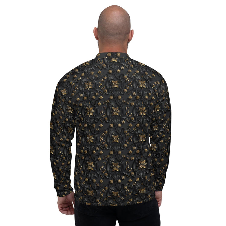 Exclusive 3D Black Gold Bomber Jacket for Men - Unique Design, Luxury Streetwear, Custom Fashion, Statement Outerwear
