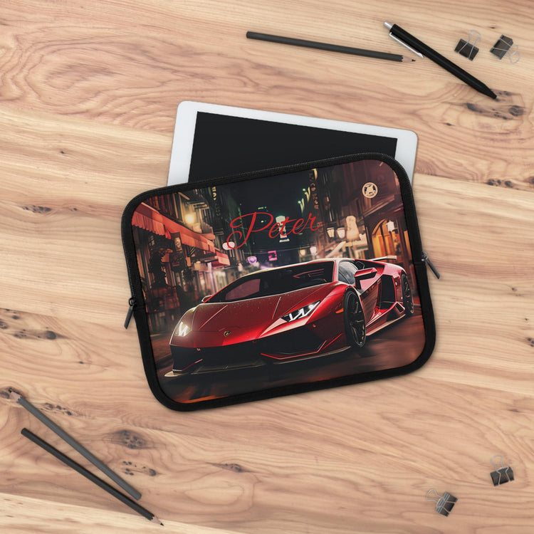Sports Car Laptop Sleeve - Personalized Tech Case, Gift for Car Lovers, Custom Laptop Bag, Unique Present for Him, Red Lamborghini Design