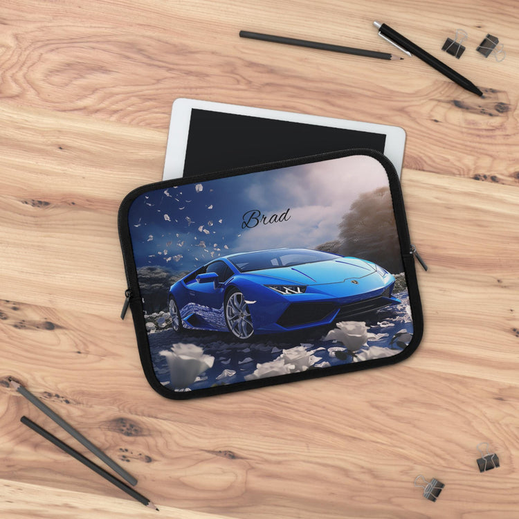 Personalized Car Lover Laptop Sleeve - Automotive Gift, Custom Tech Case, Stylish Computer Bag, Unique Present for Him, Blue Lamborghini