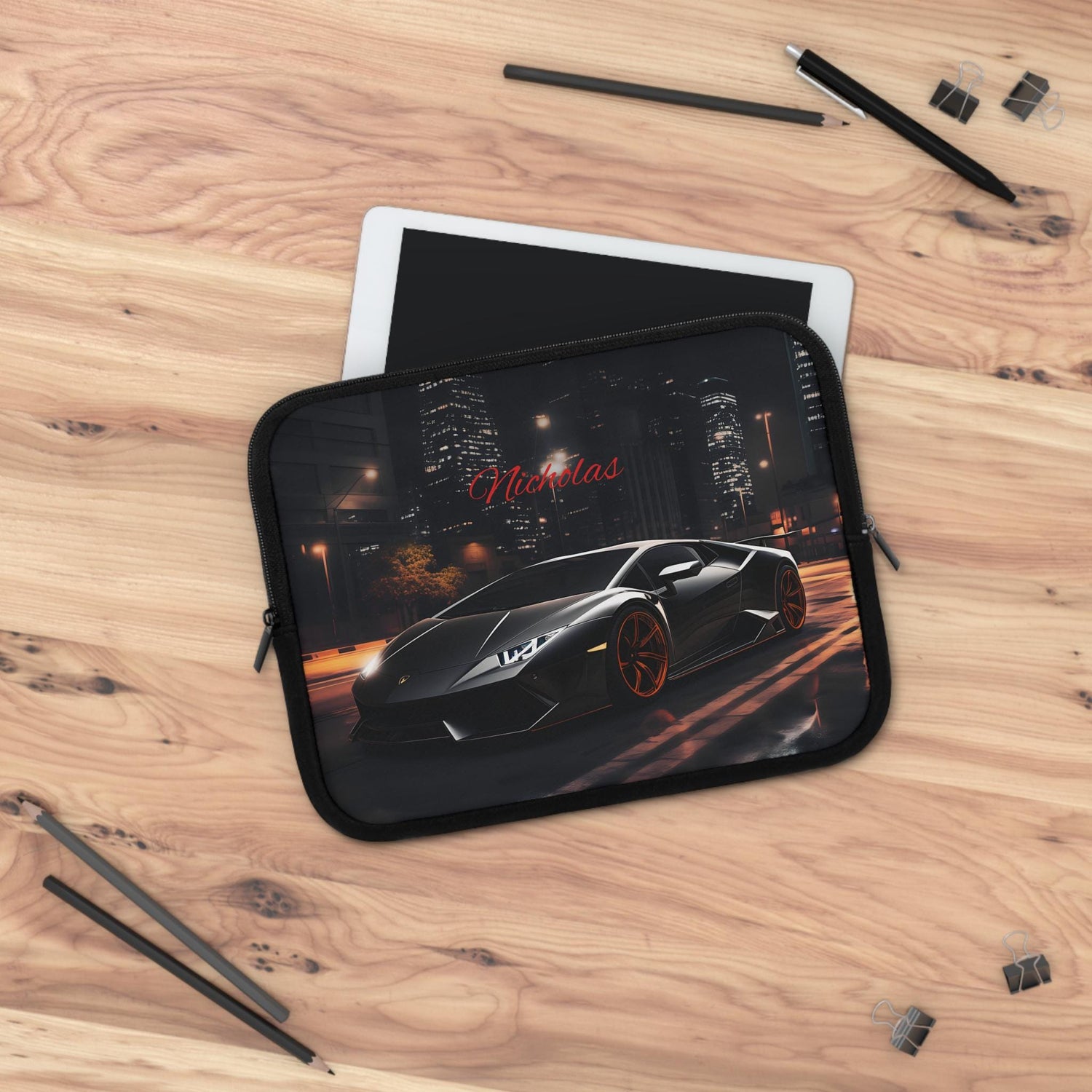 Personalized Black Lamborghini Laptop Sleeve, Custom Tech Case, Gamer Gift, Online Class Accessory, Back to School