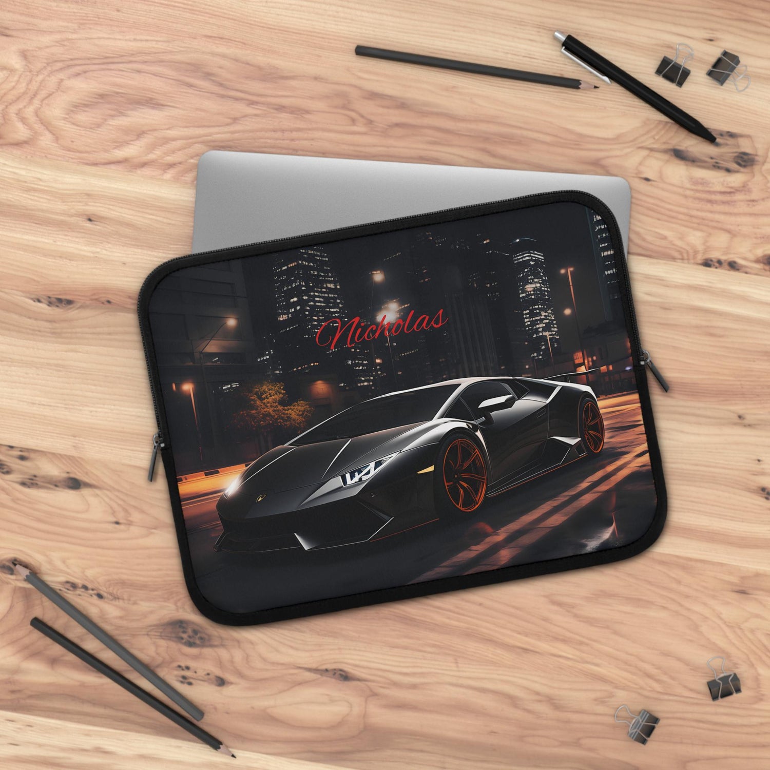 Personalized Black Lamborghini Laptop Sleeve, Custom Tech Case, Gamer Gift, Online Class Accessory, Back to School
