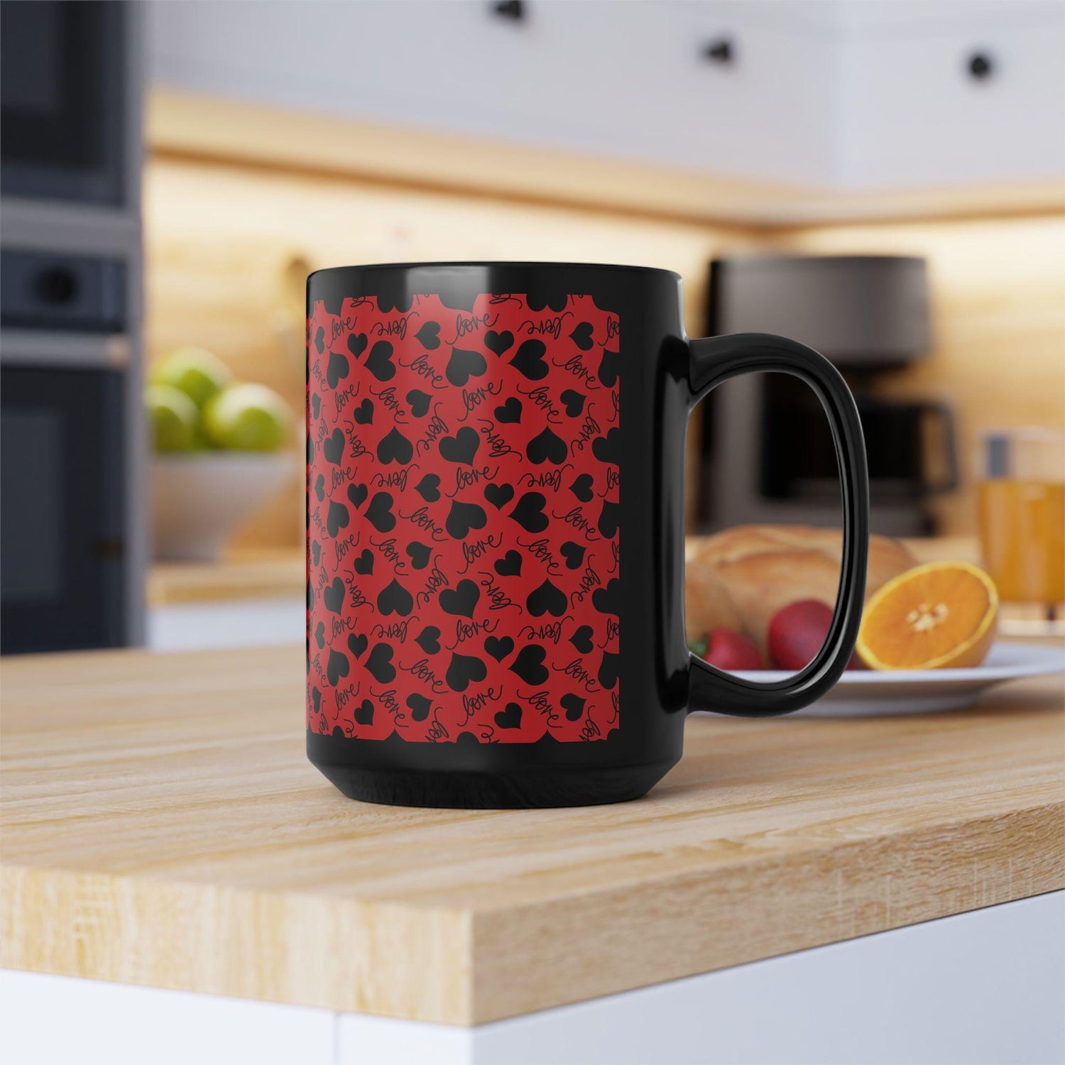 Love Heart Pattern Mug- Perfect Gift for Couples, Home Decor, Valentines Day, Coffee Lovers, Kitchen Accessory