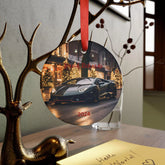 Personalized Car Lover Ornament, Christmas Decoration, Custom Gift for Him, Holiday Keepsake, Auto Enthusiast Decor, Black Lamborghini The Aurora Touch