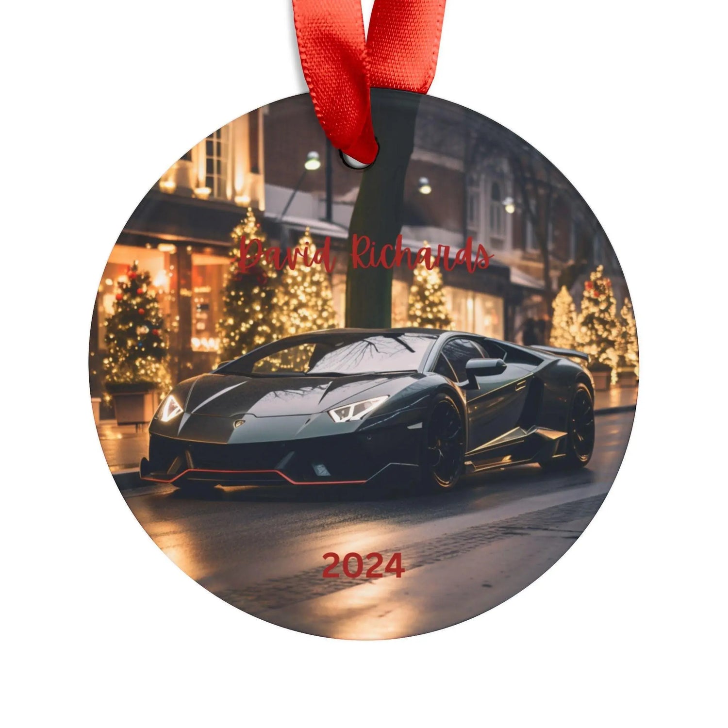 Personalized Car Lover Ornament, Christmas Decoration, Custom Gift for Him, Holiday Keepsake, Auto Enthusiast Decor, Black Lamborghini The Aurora Touch