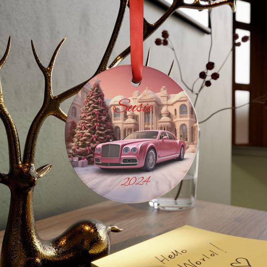 Personalized Acrylic Ornament, Pink Car Holiday Ornament, Custom Christmas Decor, Unique Gift for Her, Pink Rolls Royce, Vintage