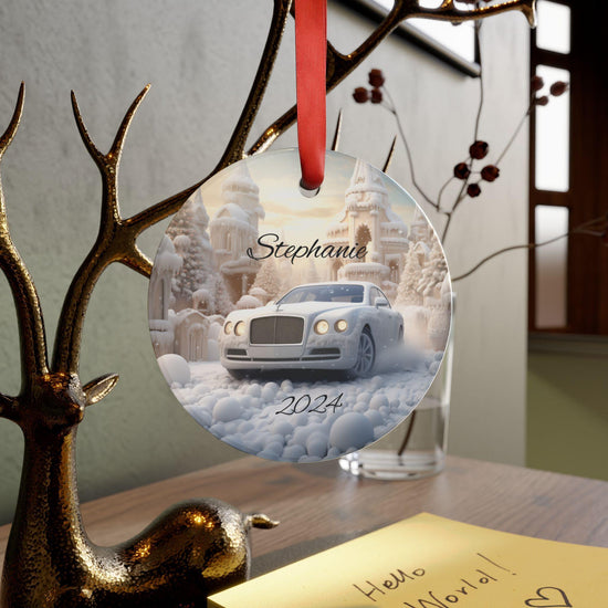 Adorno acrílico personalizado para coche de invierno, decoración navideña personalizada, regalo navideño único, decoración de invierno, Bentley blanco