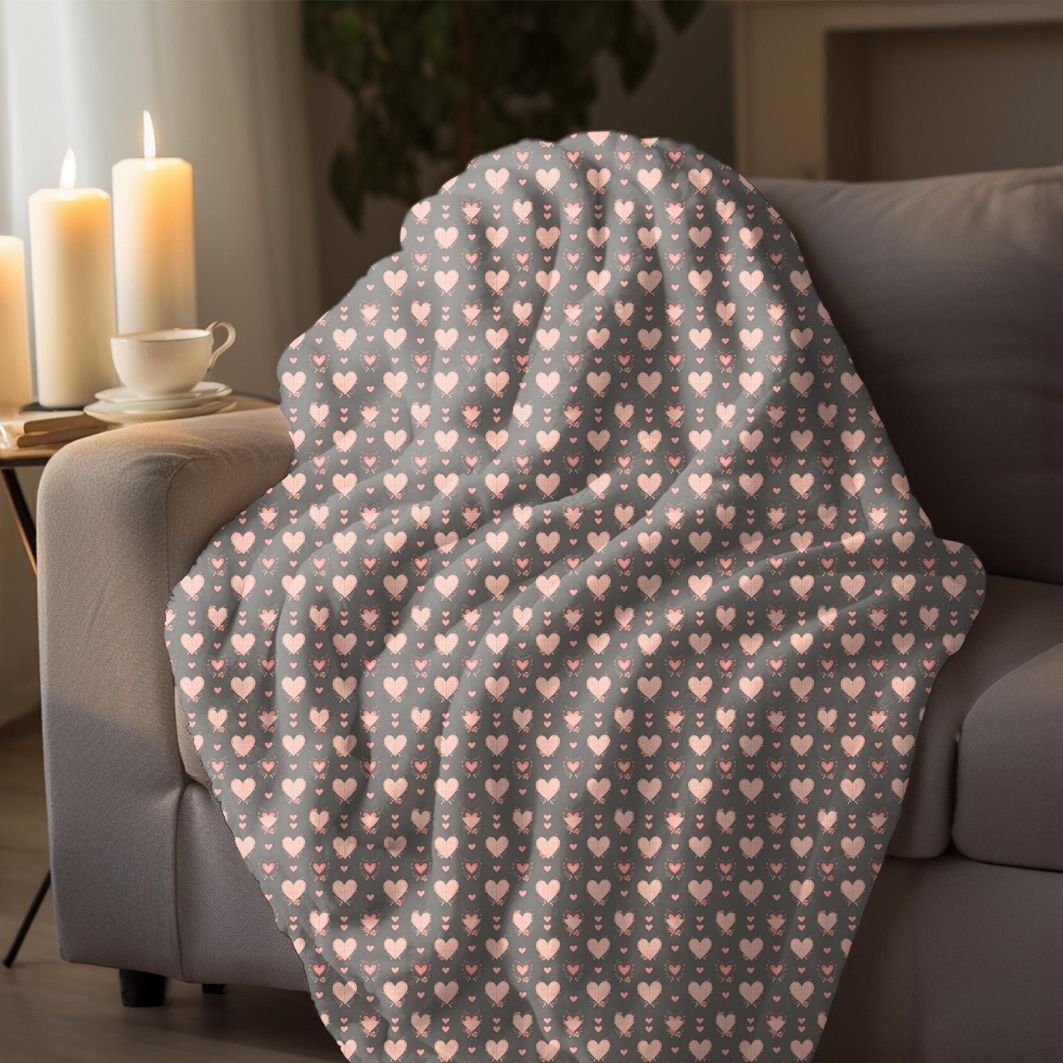 Cozy Heart Pattern Velveteen Plush Blanket, Soft Throw, Valentine&