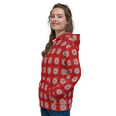 Festive Red Snowflake Design Hoodie – Cozy Xmas Holiday Sweatshirt for Women