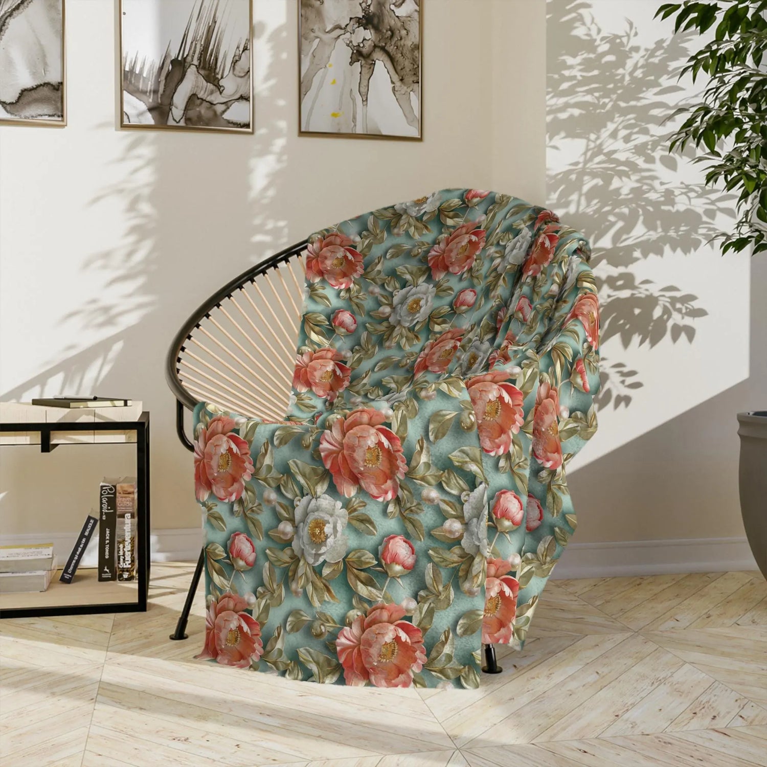 Vintage Floral Velveteen Blanket | Cozy Home Decor, Gift for Her, Bedroom Throw, Elegant Picnic Blanket, Art Print