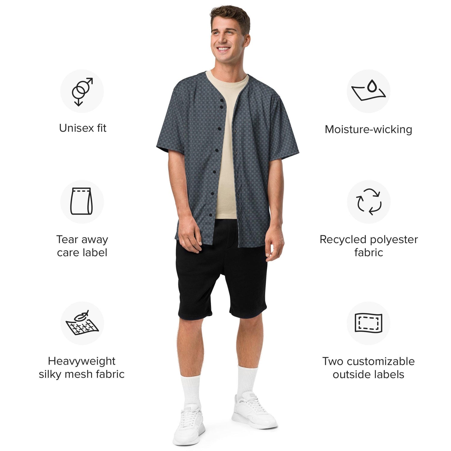 Men’s Geometrical Recycled Baseball Jersey – Eco-Friendly Athletic Wear with Relaxing Casual Stylish Design