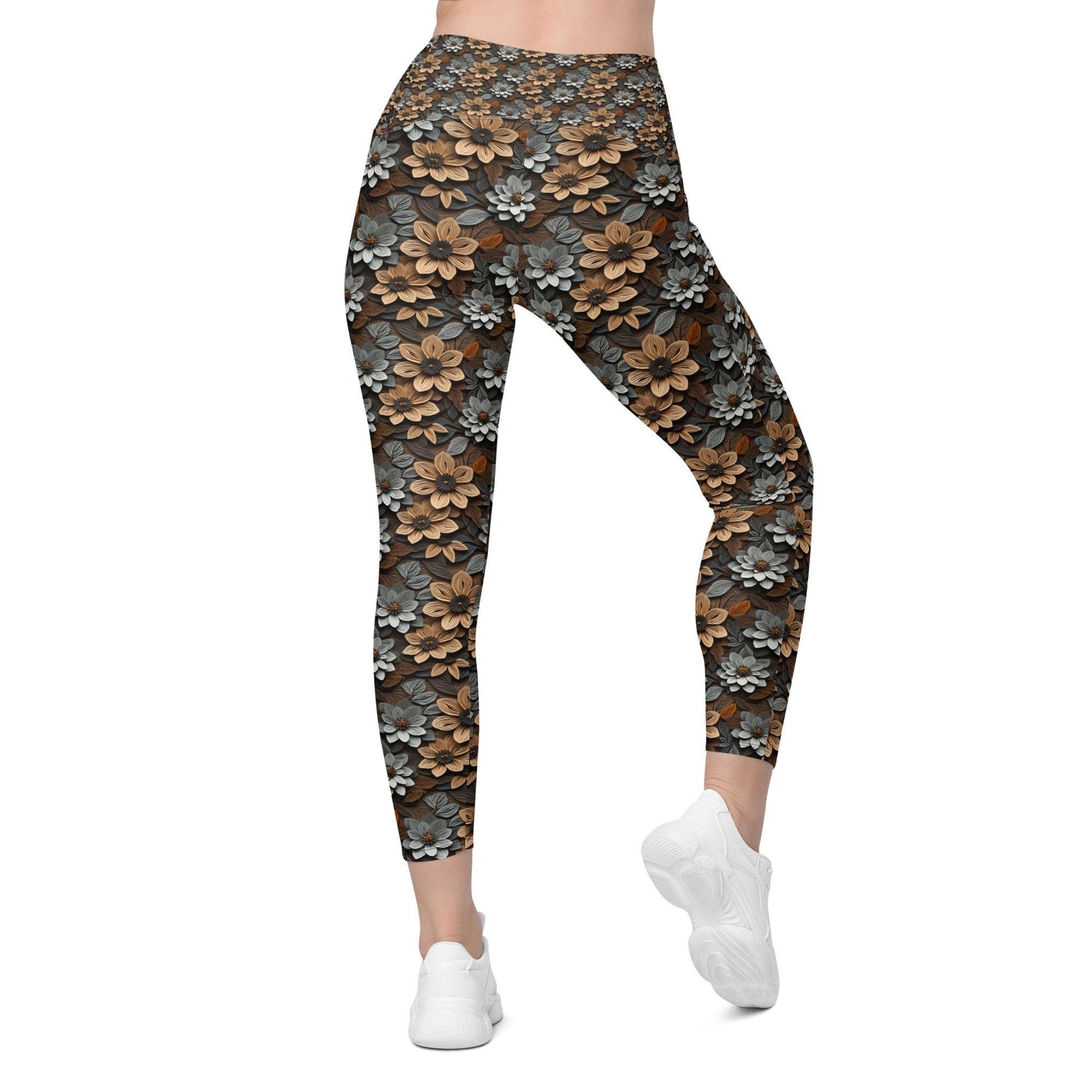 Warm Floral All-Over Print Leggings with Pockets – Stylish & Comfortable Everyday Wear