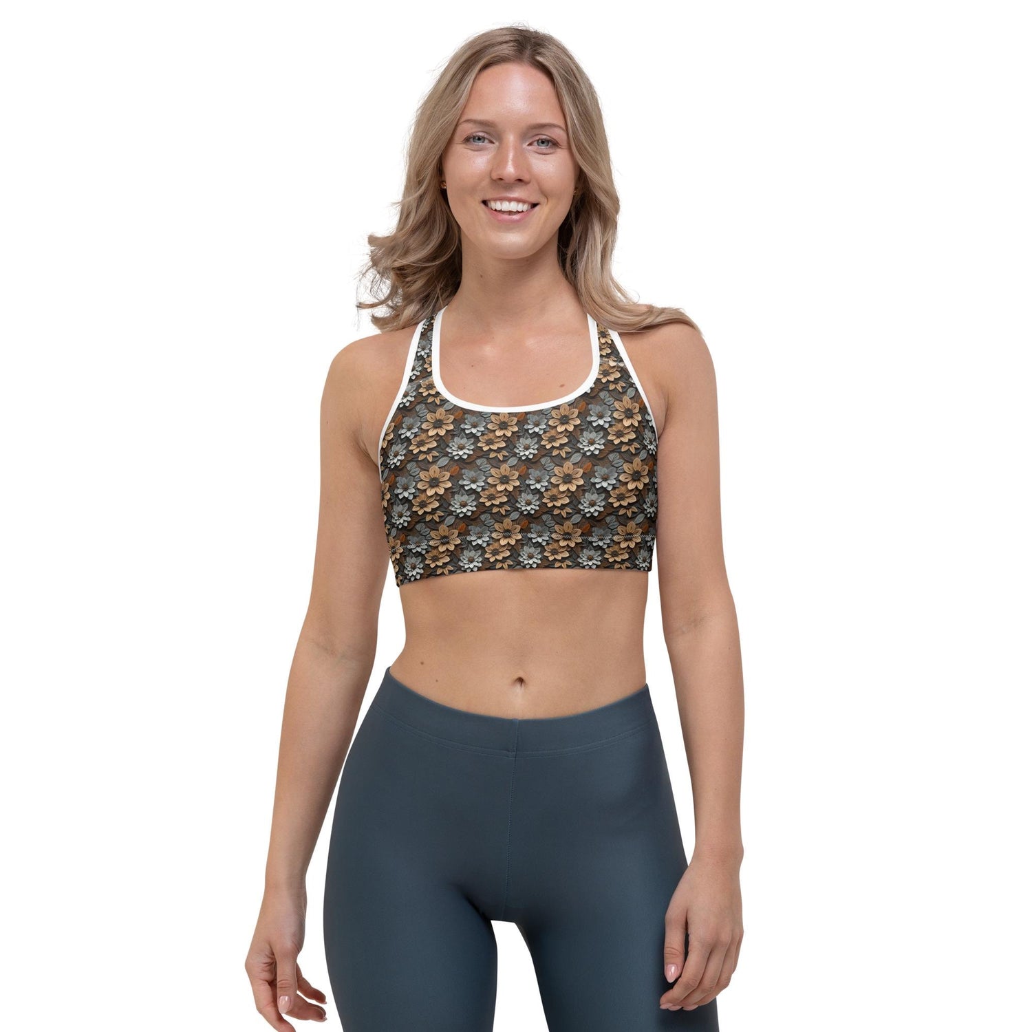 Floral All-Over Print Stylish Sports Bra – Comfortable & Trendy Activewear for Every Workout