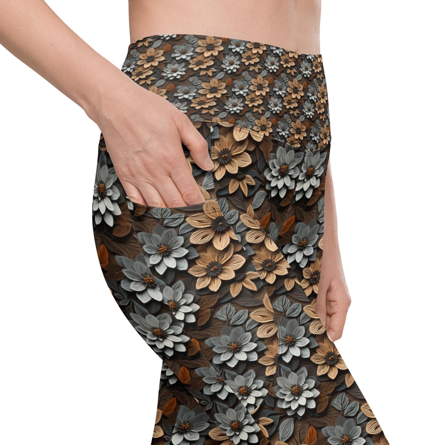 Warm Floral All-Over Print Leggings with Pockets – Stylish & Comfortable Everyday Wear