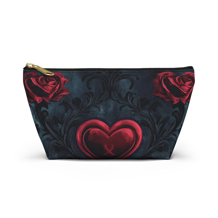 Romantic Floral Accessory Pouch, Heart Design Makeup Bag, Perfect for Gifts, Travel Organizer, Evening Out, Valentine&