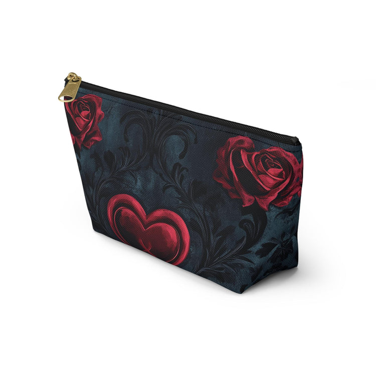 Romantic Floral Accessory Pouch, Heart Design Makeup Bag, Perfect for Gifts, Travel Organizer, Evening Out, Valentine&