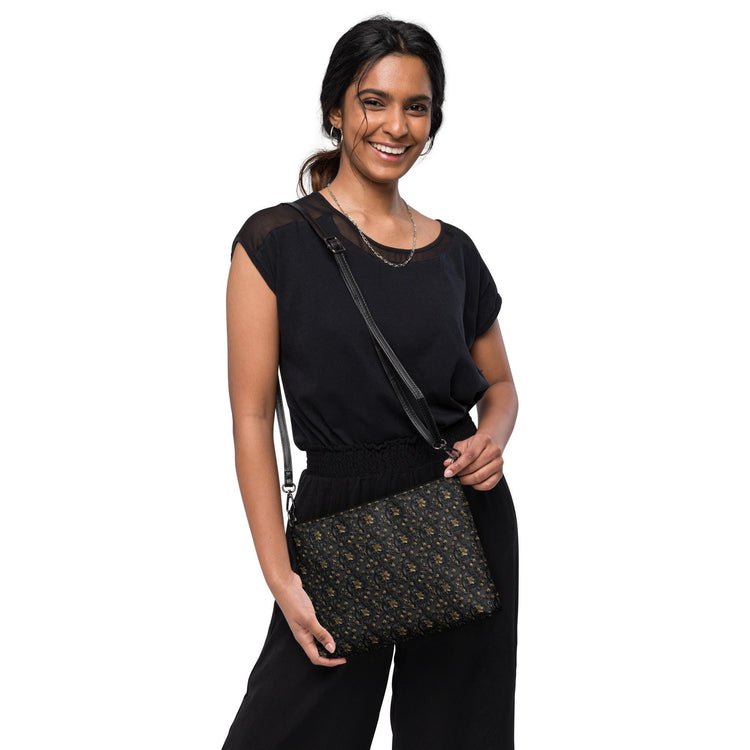 Elegant 3D Black & Gold Crossbody Bag | Sophisticated Embossed Design | Luxury Fashion Accessory | Stylish Functional
