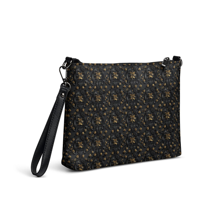 Elegant 3D Black & Gold Crossbody Bag | Sophisticated Embossed Design | Luxury Fashion Accessory | Stylish Functional