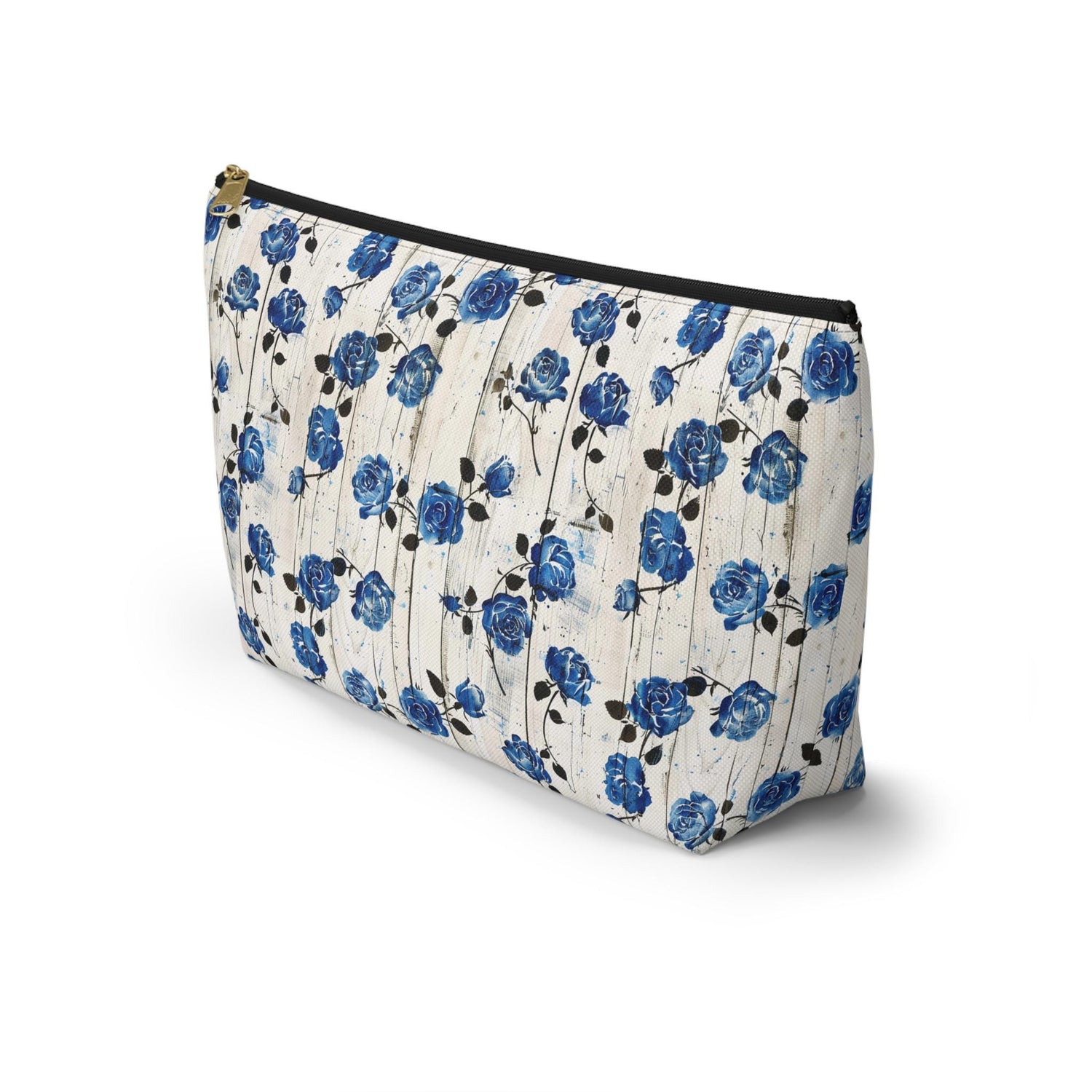 Floral Accessory Pouch, Blue Rose Makeup Bag, Cosmetic Case, Travel Organizer, Gift for Her, Stylish Toiletry Storage