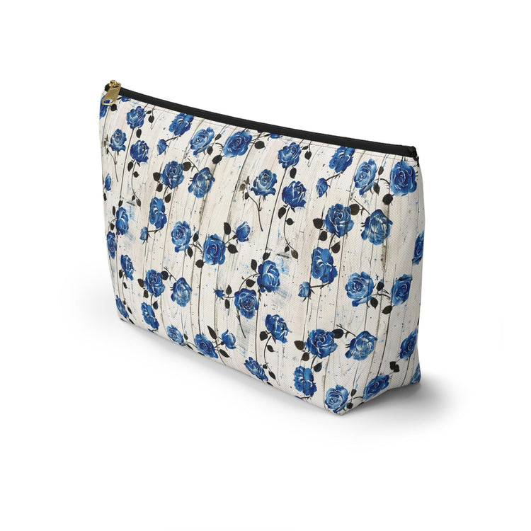 Floral Accessory Pouch, Blue Rose Makeup Bag, Cosmetic Case, Travel Organizer, Gift for Her, Stylish Toiletry Storage