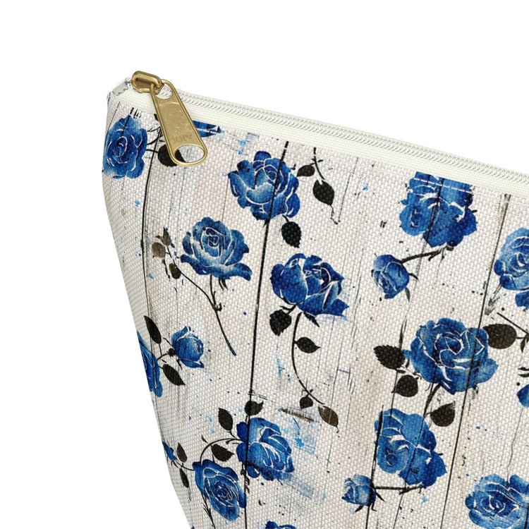 Floral Accessory Pouch, Blue Rose Makeup Bag, Cosmetic Case, Travel Organizer, Gift for Her, Stylish Toiletry Storage