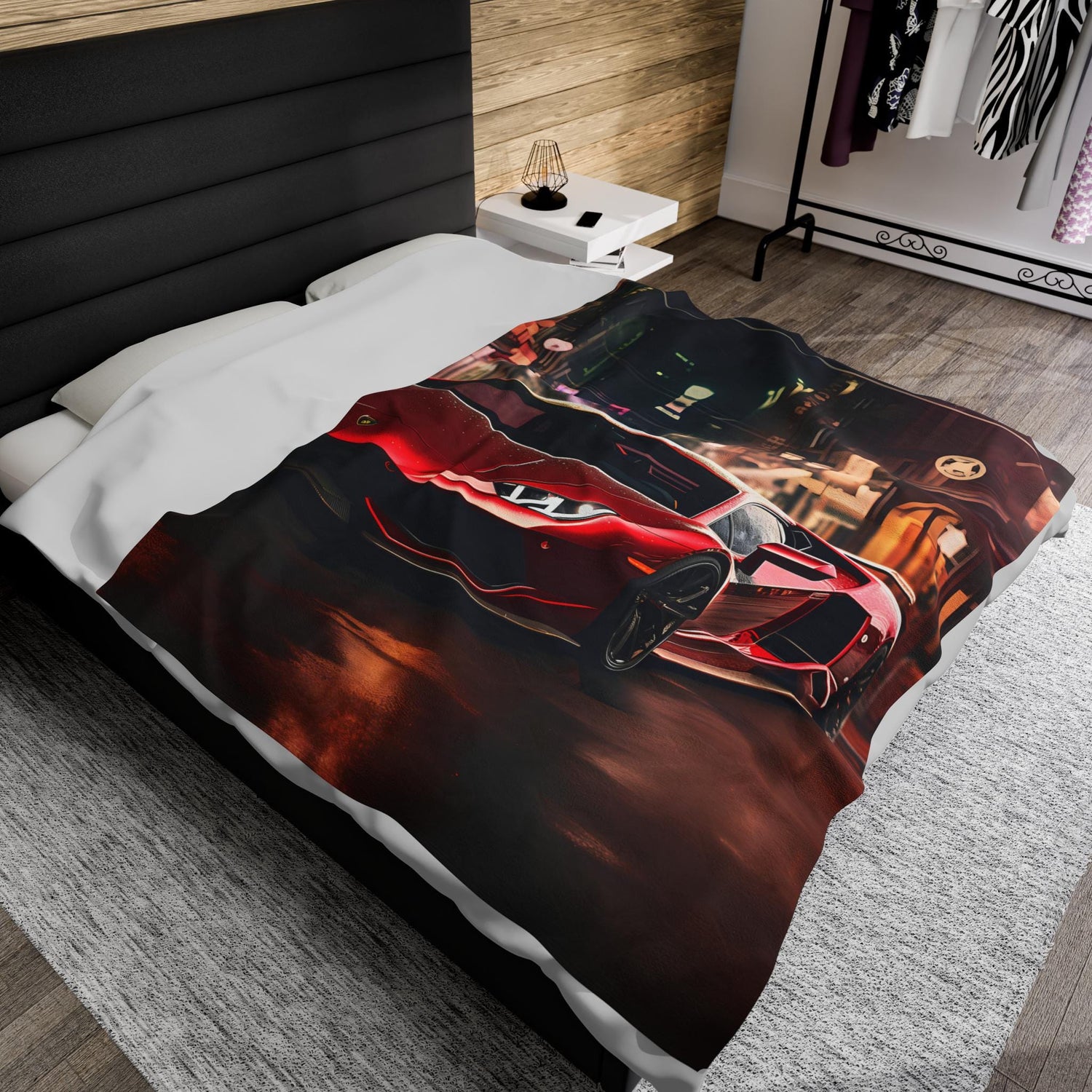 Luxury Velveteen Plush Blanket with Sports Car Design, Cozy Throw, Gift for Car Lovers, Home Decor, Soft Fleece Blanket, Auto Enthusiast