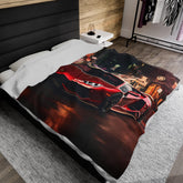 Velveteen Plush Blanket, Red Lamborghini soft fleece bed couch covering stylish modern exotic fast car room Teen dorm design decor
