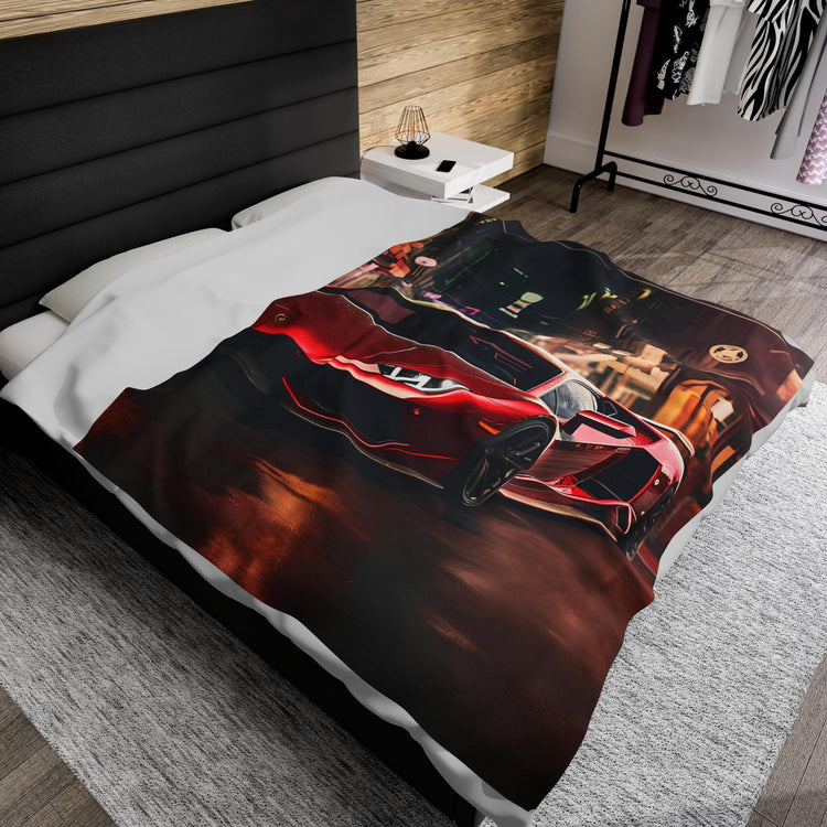Velveteen Plush Blanket, Red Lamborghini soft fleece bed couch covering stylish modern exotic fast car room Teen dorm design decor