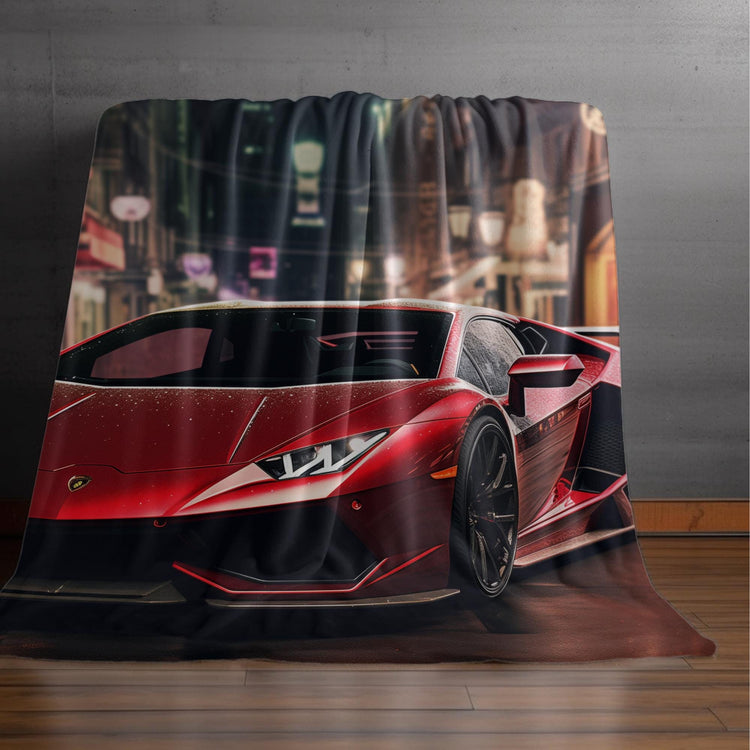 Velveteen Plush Blanket, Red Lamborghini soft fleece bed couch covering stylish modern exotic fast car room Teen dorm design decor