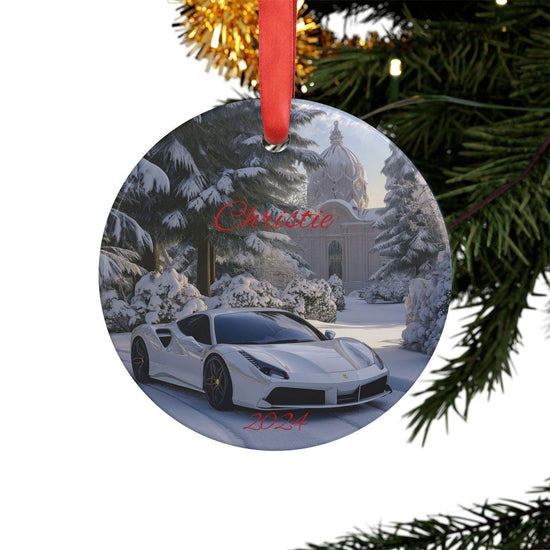 Personalized Acrylic Ornament with Ribbon, Custom Car Decoration, Holiday Keepsake, Unique Gift for Car Lovers, 2024 Memories, White Ferrari