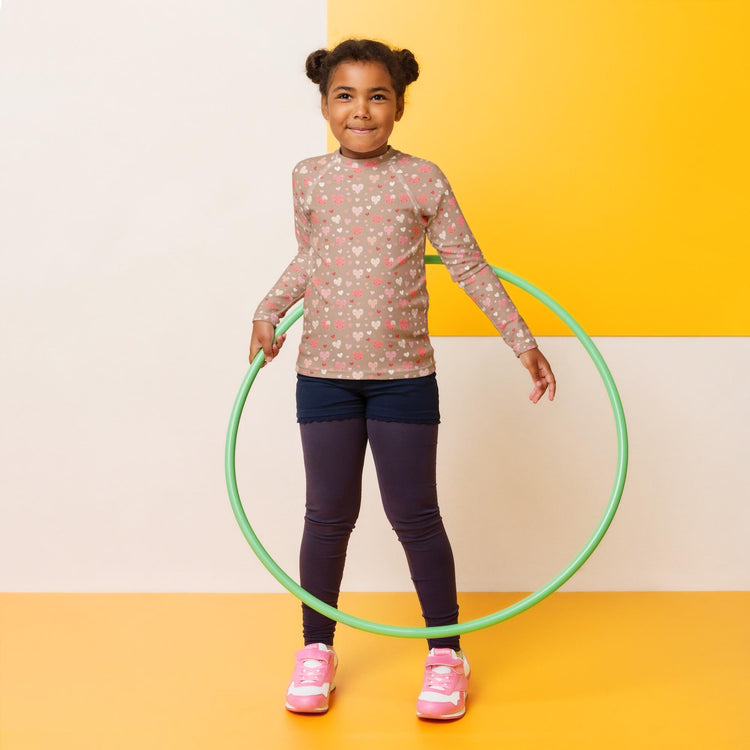 Valentine’s Heart Design Rash Guard for Girls – Stylish & Comfy Swimwear – Perfect for Valentine&