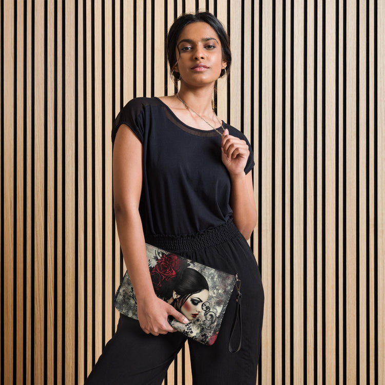 Gothic Valentine’s Crossbody Handbag – Dark & Stylish Heart Design with Silver Cross – Perfect for a Bold Unique Valentine&