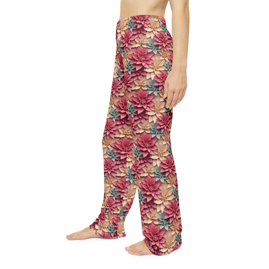 Pantalones de pijama bohemios con estampado floral, cómodos pantalones de estar por casa, ropa de dormir con estampado floral, regalo para ella, conjunto relajante