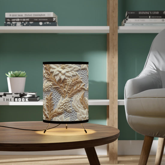 Elegant Tripod Lamp with Floral High-Res Printed Shade, Modern Home Decor, Boho Style Lighting, Unique Gift Idea, Living Room Accent,