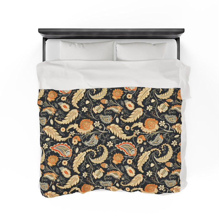 Bohemian Paisley Velveteen Plush Blanket, Cozy Throw for Home Decor, Stylish Gift, Bedroom Accent, Perfect for All Seasons