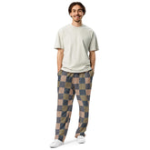 Men’s Geometric Checker Pattern Wide Leg Pants – Trendy Retro Style, Comfortable Loose Fit, Modern Fashion Statement, Streetwear Chic