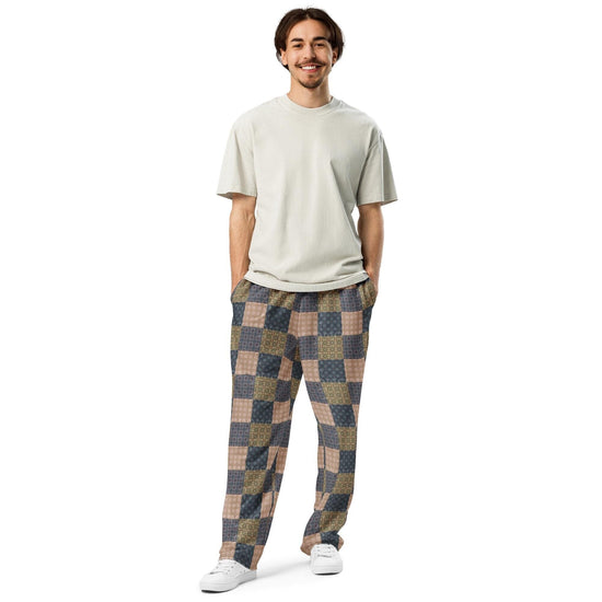 Men’s Geometric Checker Pattern Wide Leg Pants – Trendy Retro Style, Comfortable Loose Fit, Modern Fashion Statement, Streetwear Chic