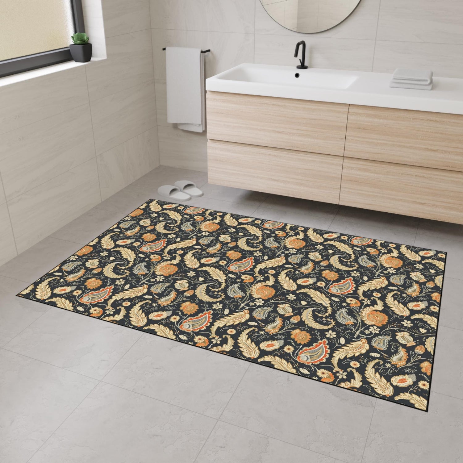 Stylish Heavy Duty Floor Mat with Floral Design - Perfect for Entryway, Kitchen, or Office, Non-Slip, Decorative, Durable