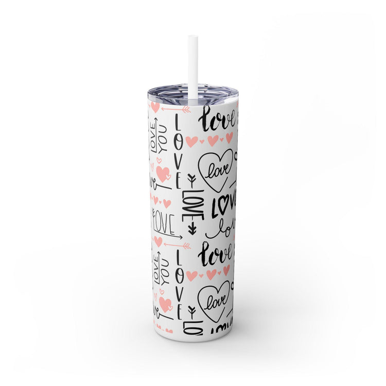Love-Themed Skinny Tumbler with Straw, 20oz - Valentine&