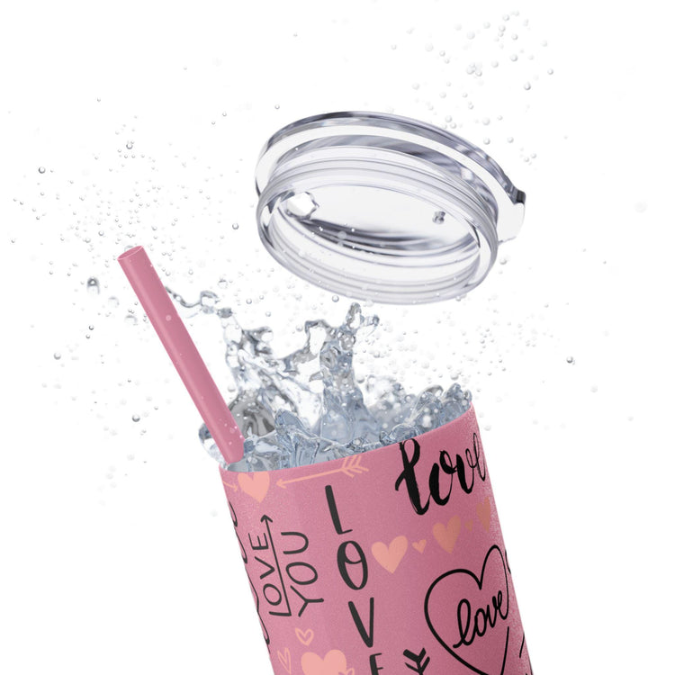 Love-Themed Skinny Tumbler with Straw, 20oz - Valentine&
