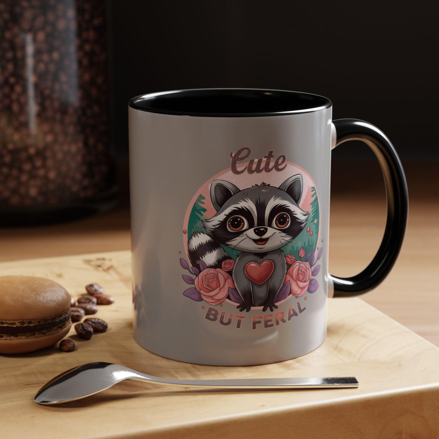 Cute But Feral Raccoon Coffee Mug, Funny Animal Mug, Gifts for Animal Lovers, Grey Accent Mug, Perfect for Any Occasion