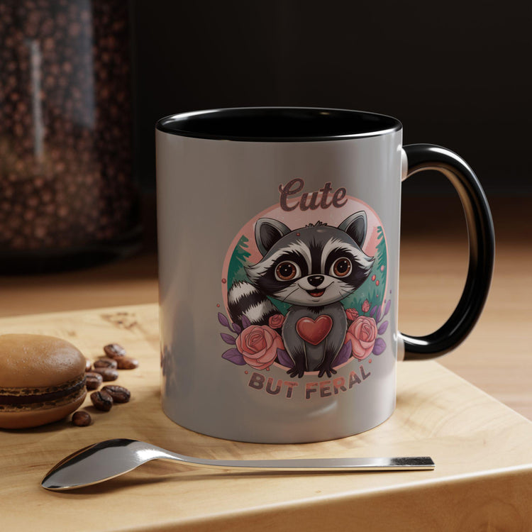 Cute But Feral Raccoon Coffee Mug, Funny Animal Mug, Gifts for Animal Lovers, Grey Accent Mug, Perfect for Any Occasion