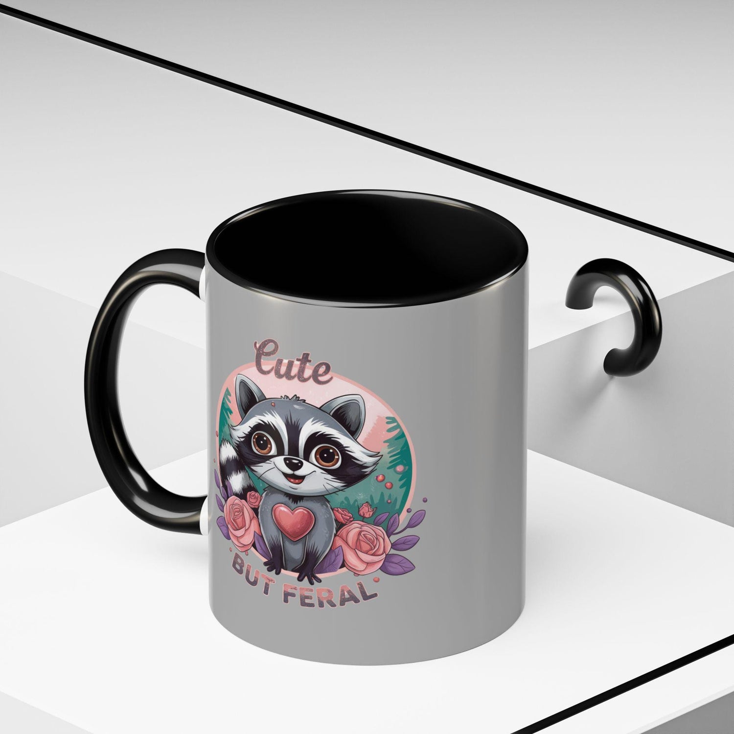 Cute But Feral Raccoon Coffee Mug, Funny Animal Mug, Gifts for Animal Lovers, Grey Accent Mug, Perfect for Any Occasion