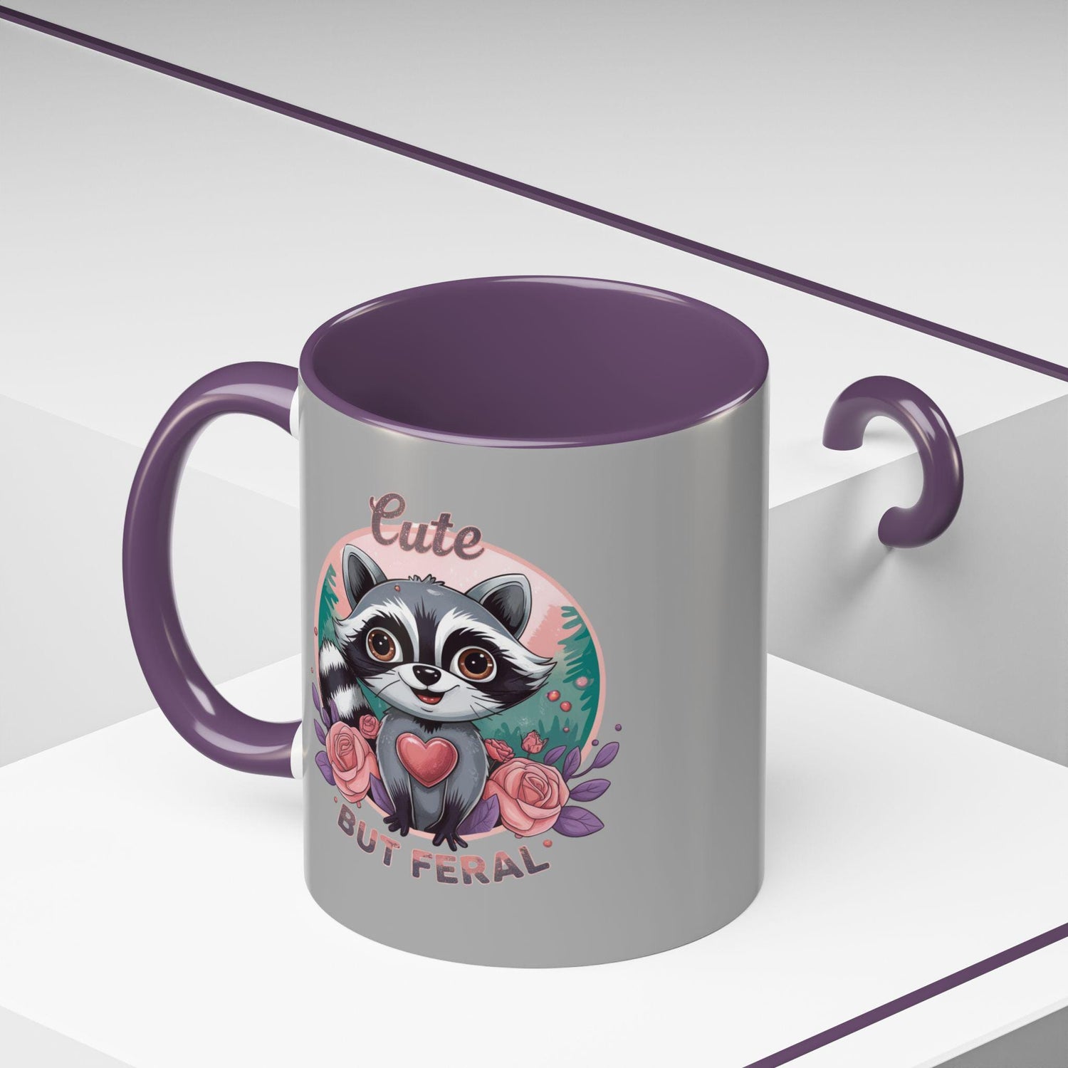 Cute But Feral Raccoon Coffee Mug, Funny Animal Mug, Gifts for Animal Lovers, Grey Accent Mug, Perfect for Any Occasion